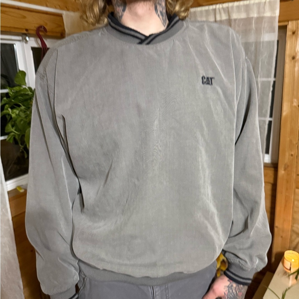 Vintage CAT Men's Charcoal Crewneck Windbreaker